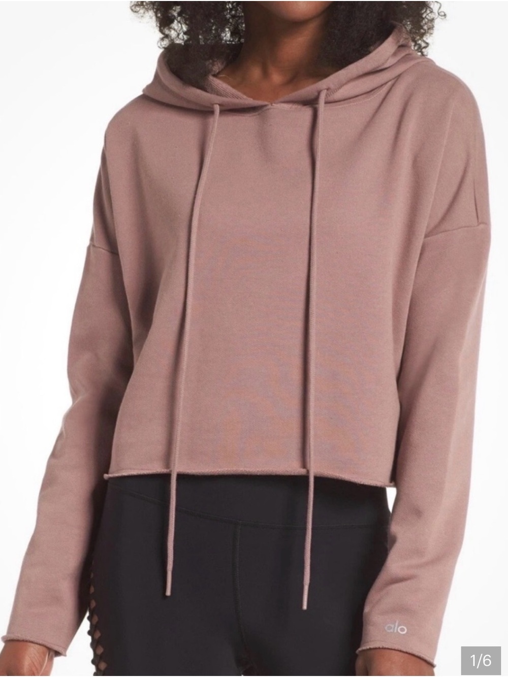 ALO Yoga Rose Taupe Cropped Drawstring Hoodie